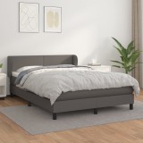 VidaXL Pat box spring cu saltea, gri, 140x190 cm, piele ecologică