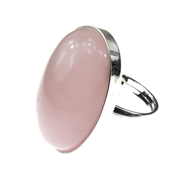 Inel argint reglabil masiv cu cuart roz 25x18 MM