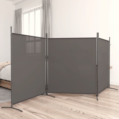 Paravan de cameră cu 3 panouri, antracit, 525x180 cm, textil foto