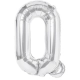 Balon folie metalizata litera q, flippy, 80 cm, umflati cu heliu sau aer, ambalaj individual, pai inclus, argintiu