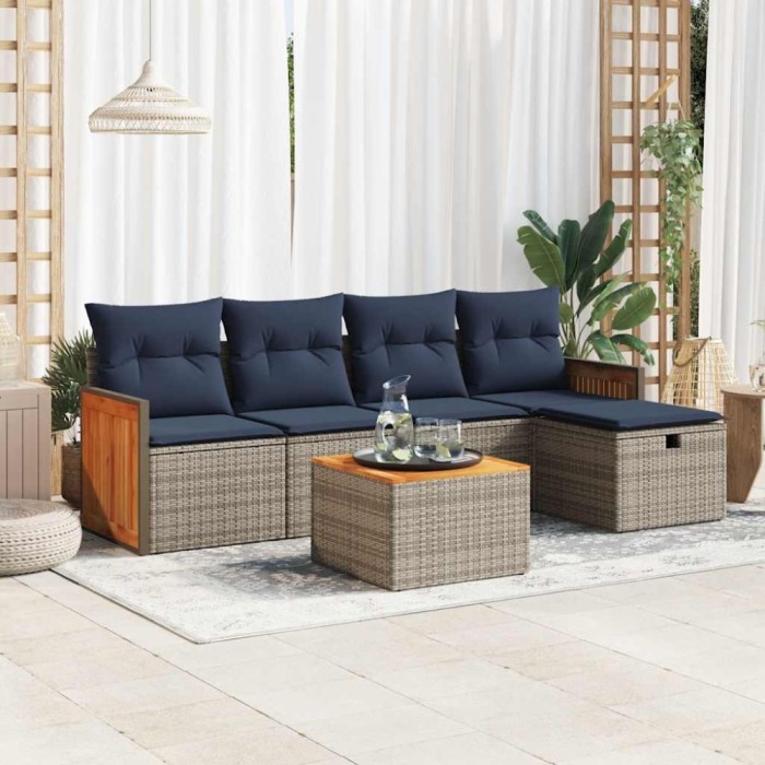 vidaXL Set mobilier grădină cu perne, 6 piese, gri, poliratan