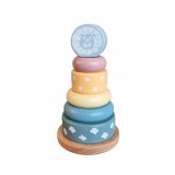 Turn de stivuire si sortare din lemn, Oscilant, culori Pastel, 7 piese, 1 an+