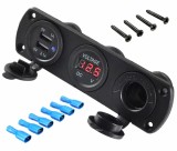 Cumpara ieftin Priza Bricheta Auto Universala 12V, Etansa, 2xUSB, Voltmetru, ATV, Moto, Negru