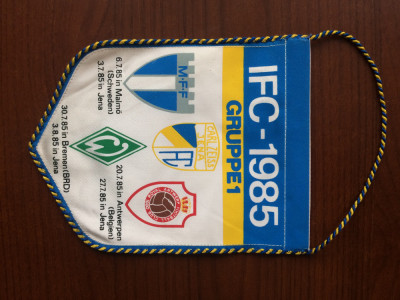 fanion fotbal Intertoto Cup 1985 Werder Bremen Malm&amp;ouml; F.F. Royal Antwerpen F.C. Carl Zeiss Jena fan sport foto