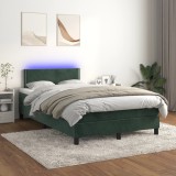 Cumpara ieftin Pat cu arcuri, saltea și LED, verde &icirc;nchis, 120x200 cm, catifea