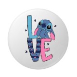 Cumpara ieftin Insigna rotunda Love cu personaj simpatic si inimioare, 58 mm, prindere cu ac