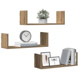 VidaXL Rafturi perete 3buc. stejar artizanal 58x18x18cm lemn prelucrat