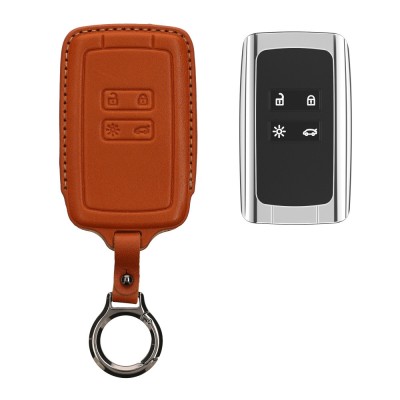 Husa Cheie Auto Kwmobile pentru Renault 4 Butoane - Smart Key, Maro, Piele naturala, KWM0000259Y002C foto
