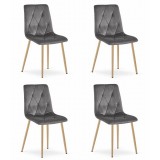 Set 4 scaune bucatarie/living, Artool, Libra, catifea, metal, gri si natur, 45x54x86.5 cm