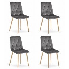 Set 4 scaune bucatarie/living, Artool, Libra, catifea, metal, gri si natur, 45x54x86.5 cm