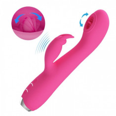 Vibrator Rabbit Rachel Vibrating&amp;amp;Licking Silicon Roz 20 cm foto