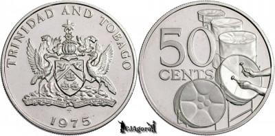 1975 FM, 50 Cents - Elisabeta a II-a - Trinidad şi Tobago | KM 22 | PROOF foto
