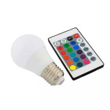 Cumpara ieftin Bec LED 16 culori, cu telecomanda, 48x92 mm Alb, E27