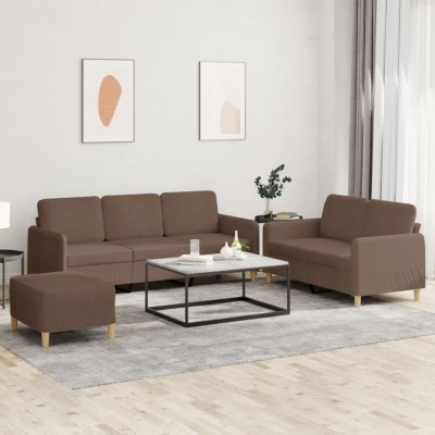 vidaXL Set de canapele cu perne, 3 piese, maro, textil 3202129 foto