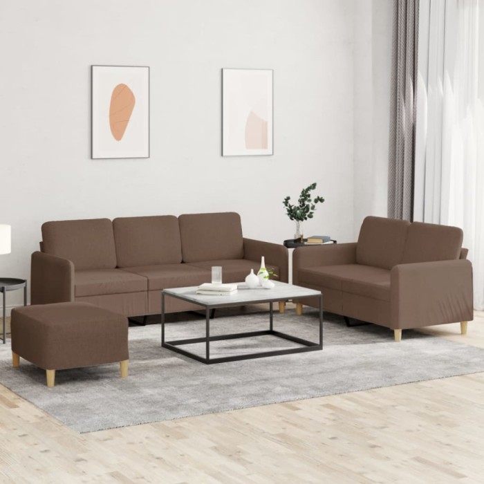 vidaXL Set de canapele cu perne, 3 piese, maro, textil 3202129