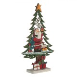 Figurină Brad Crăciun Lemn, Moș Crăciun și Cadouri, Multicolor, 43.5cm, Oem