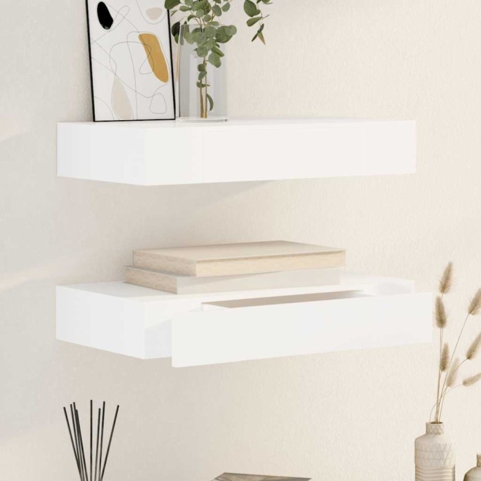 vidaXL Rafturi de perete suspendate cu sertare, 2 buc., alb, 48 cm