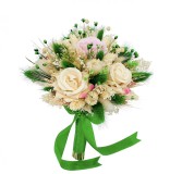 Buchet mic personalizabil cu trandafiri din catifea si flori naturale uscate si criogenate, (Ivory Verde), Eventissimi&reg;