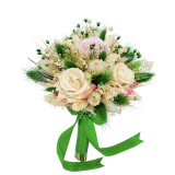 Buchet mic personalizabil cu trandafiri din catifea si flori naturale uscate si criogenate, (Ivory Verde)