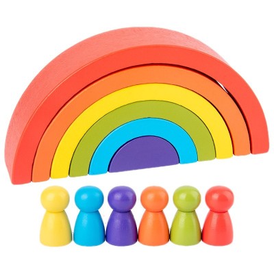 Joc tip PUZZLE Curcubeul Magic, Montessori, lemn, 7 piese, 7 pitici, multicolor foto