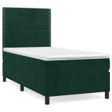 Cumpara ieftin Pat box spring cu saltea, verde inchis, 100x200 cm, catifea