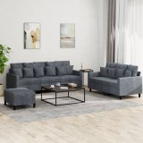 vidaXL Set de canapele cu perne, 3 piese, gri &icirc;nchis, catifea