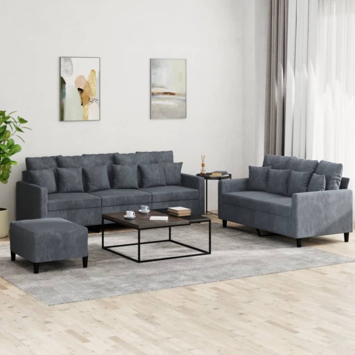 vidaXL Set de canapele cu perne, 3 piese, gri &icirc;nchis, catifea 3201731
