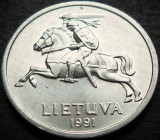 Cumpara ieftin Moneda 1 CENTAS - LITUANIA, anul 1991 * cod 4488 = UNC din saculet bancar!, Europa, Aluminiu