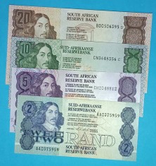 SET 4x Africa Sud 2+5+10+20 Rand 1990 UNC p#118-121
