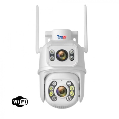 Camera WIFI de supraveghere 4K, 8MP, 2 lentile, Control din aplicatie, Urmarire automata, Rezistenta la apa IP66 - ALB foto