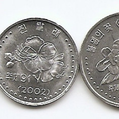 Coreea de Nord Set 5 B - 1, 5, 10, 50 Chon, 1 Won 2002/08 - Flori, B11, UNC !!!