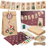 Set de 24 pungi cu autocolante si clipsuri pentru Craciun LIVAIA, hartie, multicolor, 18 x 5, 4 x 8, 9 cm