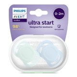 Suzete Ultra Start, SCF075/02, Albastru/Verde, 0-2 luni, 2 bucati, Philips Avent