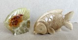 Set 2 pesti sculptati in onix, mici statuete zodiacale sub forma de peste