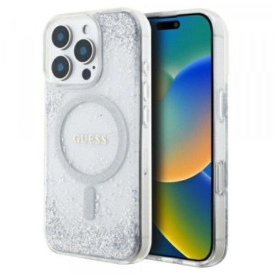 Husa MagSafe pentru Apple iPhone 16 Pro, Guess, IML Glitter Gradient, Argintie foto