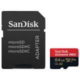 SanDisk - Memory Card Extreme Pro (SDSQXCU-064G-GN6MA) - with Adapter, MicroSDXC, 64GB, Class 10, Read 200MB/s, U3, V30 - Red