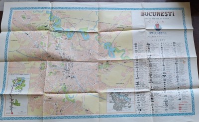 Harta turistică &amp;bdquo;București&amp;rdquo; &amp;ndash; O.N.T. Carpați &amp;ndash; 1957 &amp;ndash; format mare, color foto