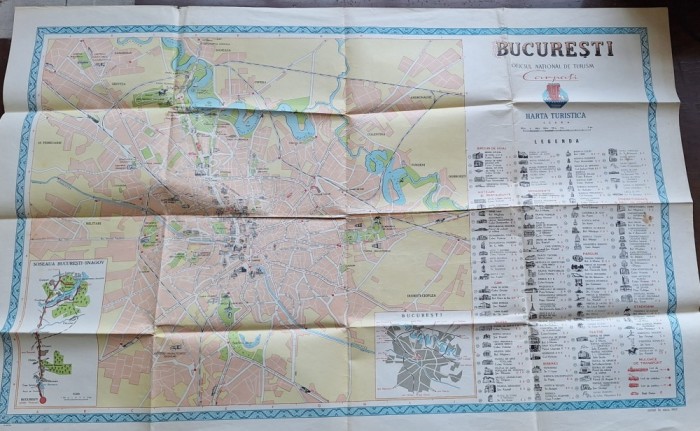 Harta turistică &bdquo;București&rdquo; &ndash; O.N.T. Carpați &ndash; 1957 &ndash; format mare, color