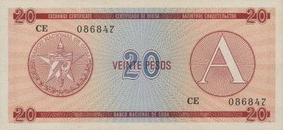 CUBA █ bancnota █ 20 Pesos █ 1985 █ P-FX5 █ Serie A █ UNC █ necirculata foto