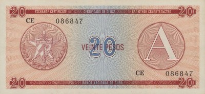 CUBA █ bancnota █ 20 Pesos █ 1985 █ P-FX5 █ Serie A █ UNC █ necirculata foto