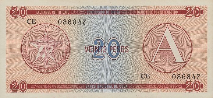 CUBA █ bancnota █ 20 Pesos █ 1985 █ P-FX5 █ Serie A █ UNC █ necirculata
