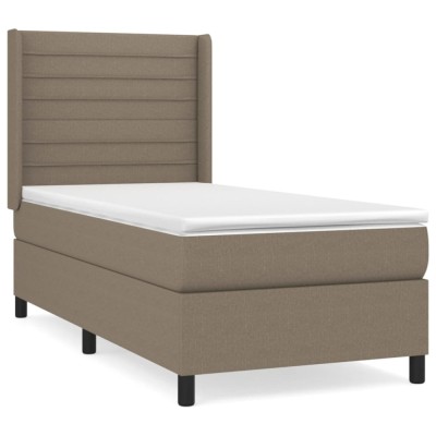 Pat box spring cu saltea, gri taupe, 90x190 cm, textil foto