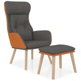 Cumpara ieftin Scaun de relaxare cu taburet gri inchis piele ecologica/textil
