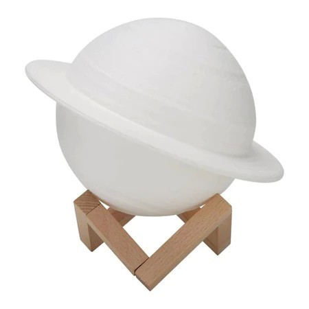 Lampa de veghe in forma de saturn 3d saturn light, alimentare baterii, stand plastic inclus, 15 cm, flippy, alb cald