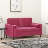 VidaXL Canapea cu 2 locuri cu pernuțe, roșu vin, 120 cm, catifea