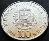 Cumpara ieftin Moneda exotica 100 BOLIVARES - VENEZUELA, anul 1998 *cod 130, America Centrala si de Sud