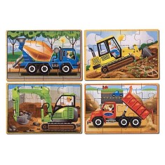 Set 4 puzzle lemn in cutie Vehicule pentru constructii Melissa and Doug foto