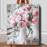 Set pictura pe numere (panza) Buchet de trandafiri roz 50x40 cm, Jad