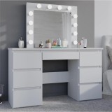 Masa de toaleta si machiaj cu oglinda LED si 7 sertare, 120x43x140 cm, alb Household NewTrend