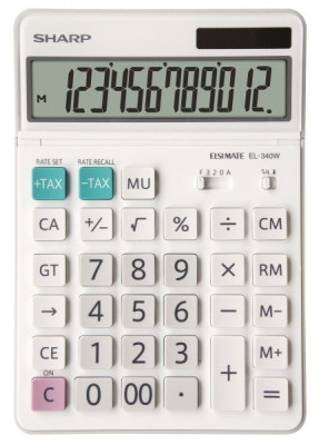 Calculator De Birou, 12 Digits, 189 X 127 X 18 Mm, Dual Power, Ecran Rabatabil, Sharp El-340w - Alb foto